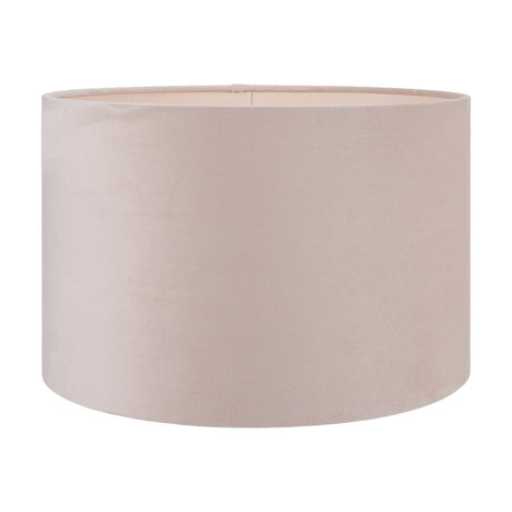 Rene Greige Velvet Cylinder Lampshade, 45cm wide, in a soft beige velvet fabric with a drum shape, shown against a plain white background.