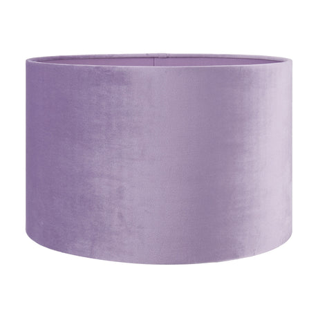 Rene Lilac Velvet Cylinder Lampshade, 45cm wide, in a drum shape with soft textured fabric, shown against a plain white background.