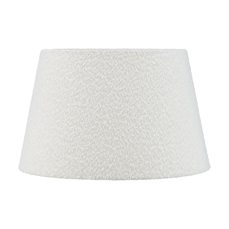 Martigues White Boucle Tapered Lampshade, 50cm, in textured white boucle fabric with a wide-to-narrow drum shape, shown on a plain white background.