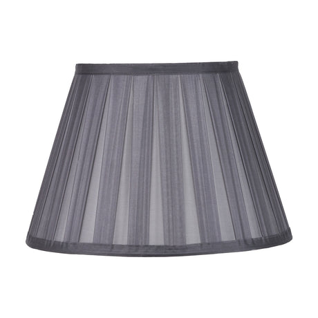 Maya Steel Grey Silk Box Pleated Tapered Lampshade, 45cm, with vertical pleats and a tapered silhouette, shown on a plain white background.