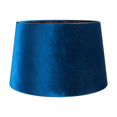 Aida Sapphire Velvet Tapered Lampshade, 50cm wide, in blue velvet with a tapered drum shape, shown against a plain white background.