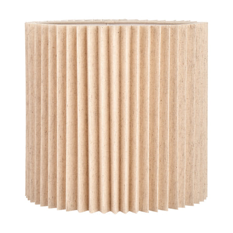 Callista Linen Hard Pleated Lampshade, 35cm, drum-shaped with fine vertical pleats in natural fabric, shown on a plain white background.