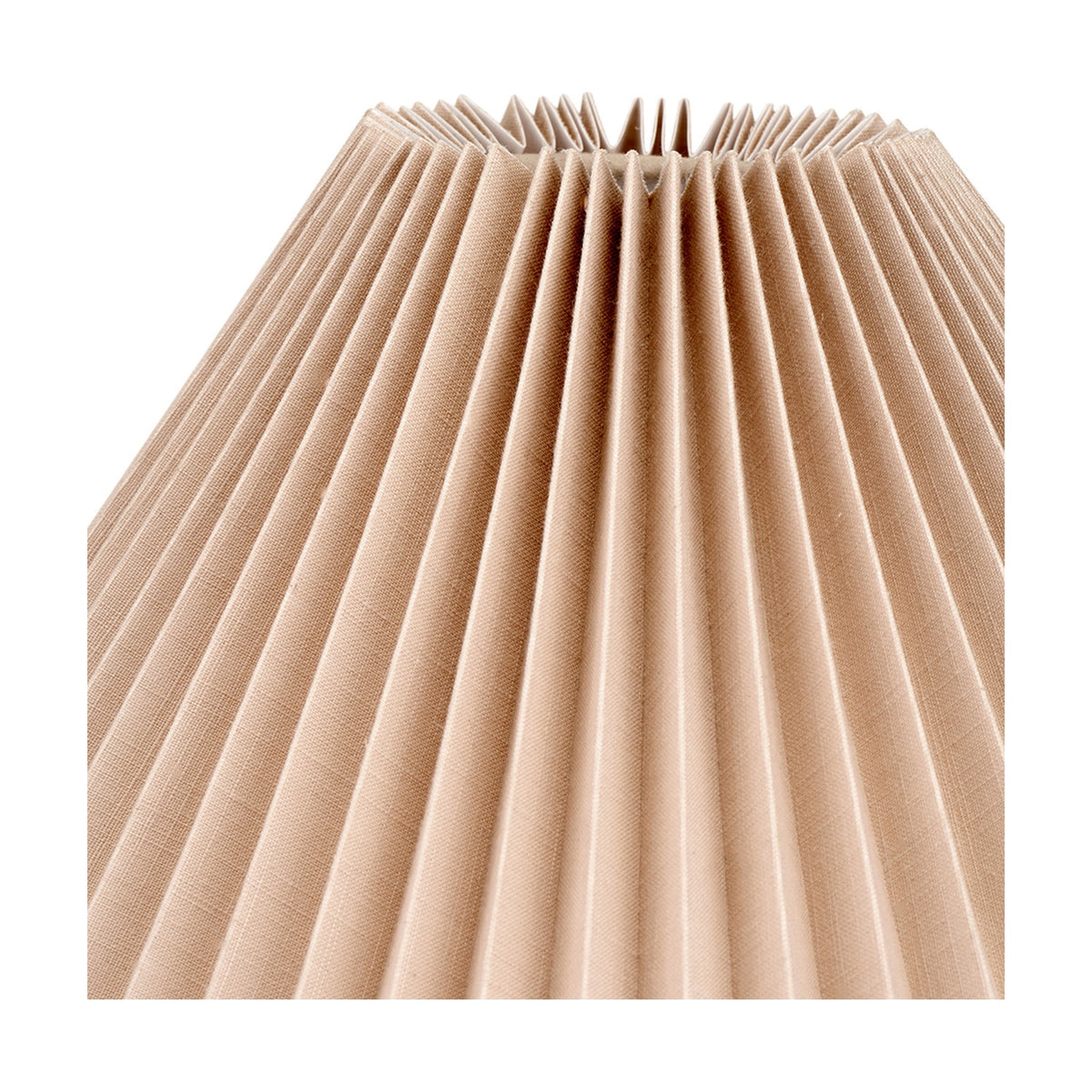 Close-up of the Amelia Linen Hard Pleated Tapered Lampshade, 45cm, showing natural fabric pleats converging at the top, on a plain white background.