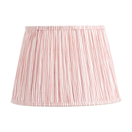 Thiago Cinnamon Stripe Pleated Tapered Lampshade, 30cm, in fabric with fine cinnamon stripes on white, gathered pleats and a tapered silhouette, shown on a plain white background.