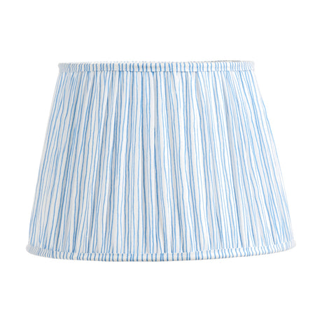 Thiago Ocean Blue Stripe Pleated Tapered Lampshade, 40cm, in fabric with vertical blue and white stripes, shown against a plain white background.