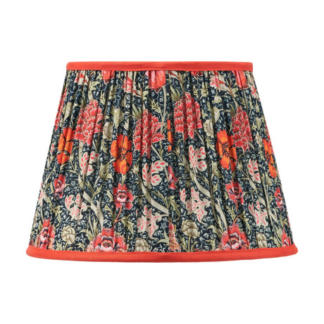Floressa Red Floral Pleated Tapered Lamp Shade, 30cm wide, fabric with red floral print and red trim edges, shown against a plain white background.