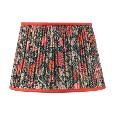 Floressa Red Floral Pleated Tapered Lamp Shade, 35cm, in gathered fabric with red floral print and red trim, shown on a plain white background.