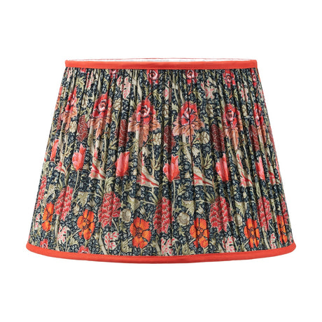 Floressa 40cm tapered lamp shade in pleated red floral fabric with contrasting red trim, shown on a plain white background.