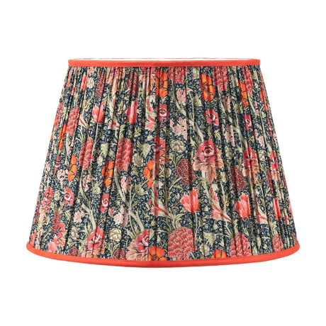 Floressa Red Floral Pleated Tapered Lamp Shade, 45cm, in a fabric floral print with red trim and edging, shown on a plain white background.