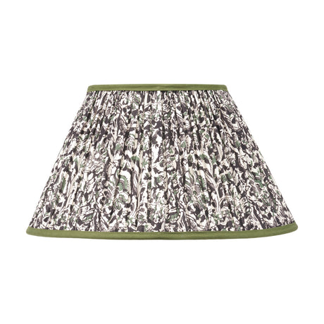 Ornella Green Floral Design Pleated Empire Lamp Shade, 40cm, in cotton fabric with green trim, shown on a plain white background.
