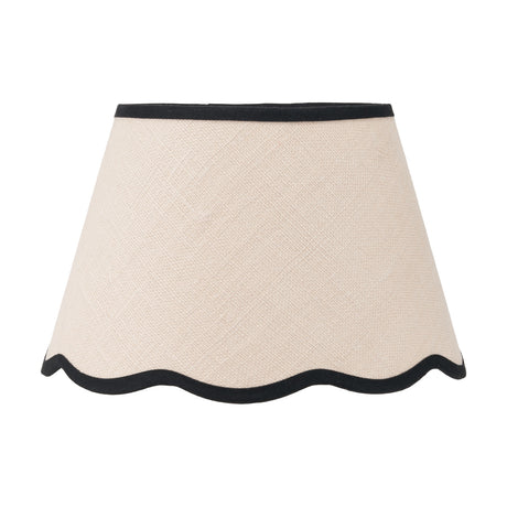 Tabitha Cream Jute Scalloped Edge Tapered Lamp Shade, 30cm, with black trim and scalloped hem, shown on a plain white background.