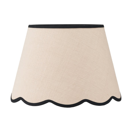 Tabitha Cream Jute Scalloped Edge Tapered Lamp Shade, 40cm, in cream fabric with a black scalloped hem and top trim, shown on a plain white background.