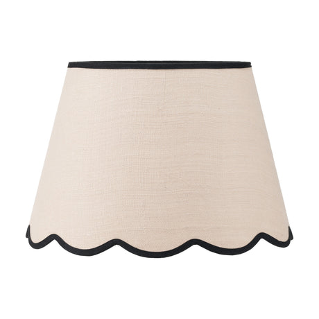 Tabitha Cream Jute Scalloped Edge Tapered Lamp Shade, 45cm wide, in cream fabric with a black scalloped bottom edge and black trim, shown on a plain white background.