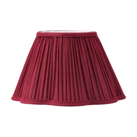 Malia Mulberry Red Pleated Scalloped Tapered Lamp Shade, 30cm, in fabric with a scalloped trim and gathered pleats, shown on a plain white background.