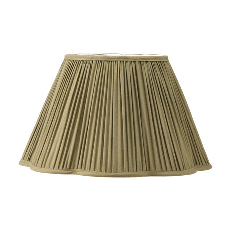Malia Olive Green Pleated Scalloped Tapered Lamp Shade, 40cm, in ribbed fabric with a scalloped edge, shown on a plain white background.
