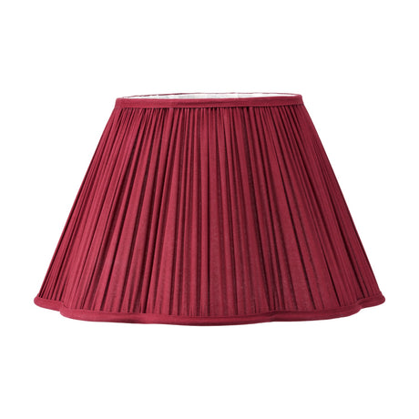 Malia Mulberry Red Pleated Scalloped Tapered Lamp Shade, 45cm, fabric with vertical pleats and a scalloped trim edge, shown on a plain white background.