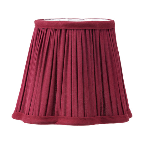 Malia Mulberry Red Pleated Scalloped Tapered Lamp Shade, 18cm, in gathered fabric with a rounded scalloped trim edge, shown on a plain white background.