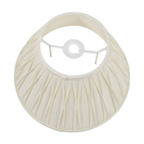 Garbo cream silk mix pinch pleated tapered lampshade, 40cm, shown from above on a white background with visible fabric gathers and white fitter frame.