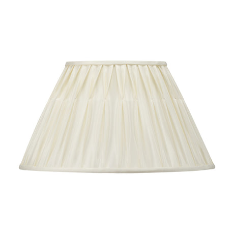 Garbo Cream Silk Mix Pinch Pleated Tapered Lampshade, 45cm, in cream fabric with hand-pleated pattern and trimmed edges, shown on a plain white background.