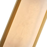 The Arvion 1 Light Slim Capsule Alabaster Single Pendant Light in soft white and brushed brass features a rectangular, frosted beige panel with a wooden frame, evoking the soft glow of alabaster.
