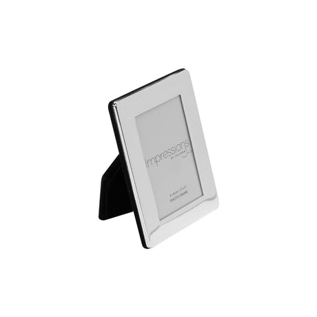 Flat Edge Silverplated Metal Photo Frame with rectangular window and back strut, shown at an angle on a plain white background.