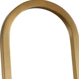 Close-up of the Arvion 1 Light Slim Capsule Alabaster Single Pendant Light, showcasing its brushed brass curved top and gold-hued oval form elegantly set against a white background.