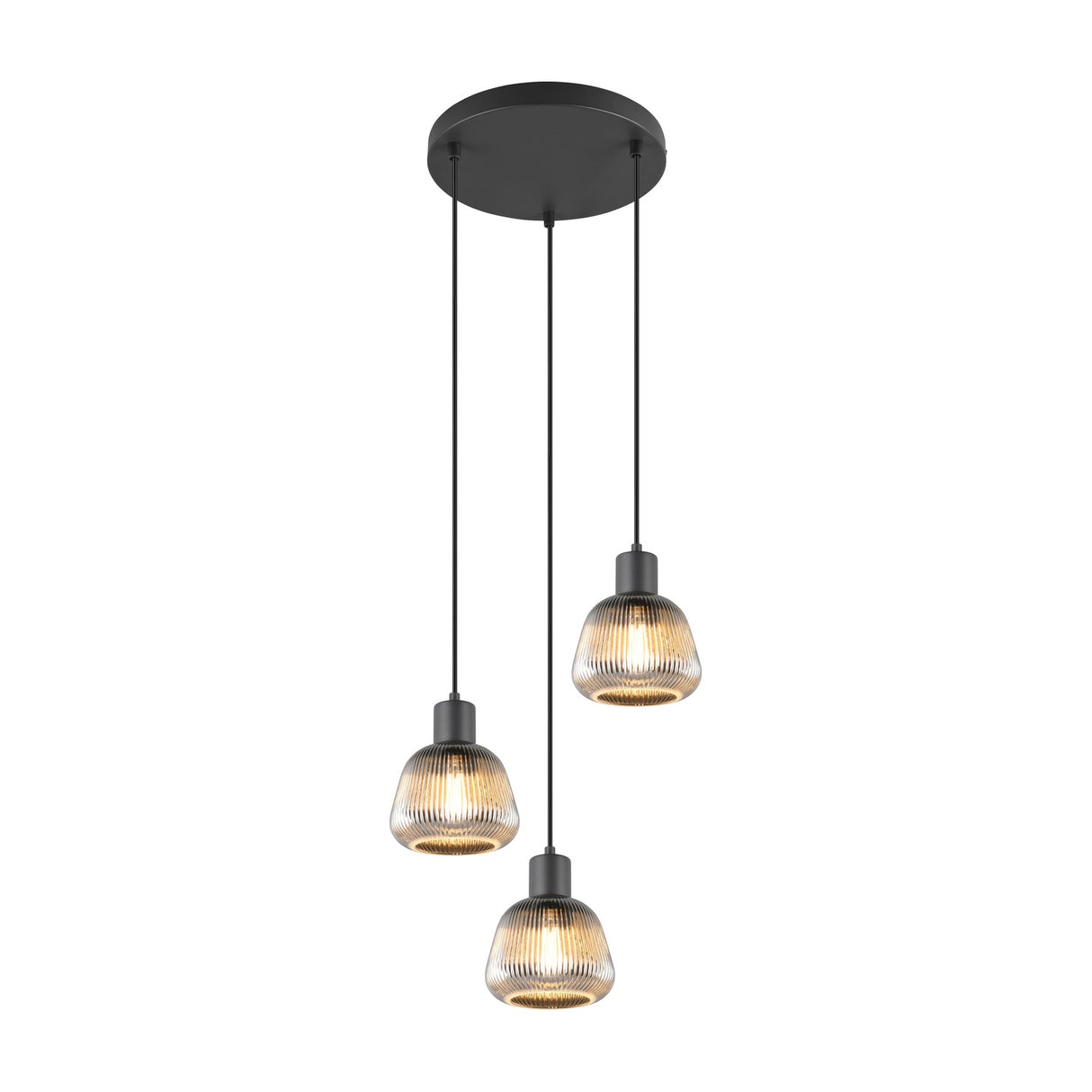 Tarifa 3 Light Glass Chandelier – Matt Black