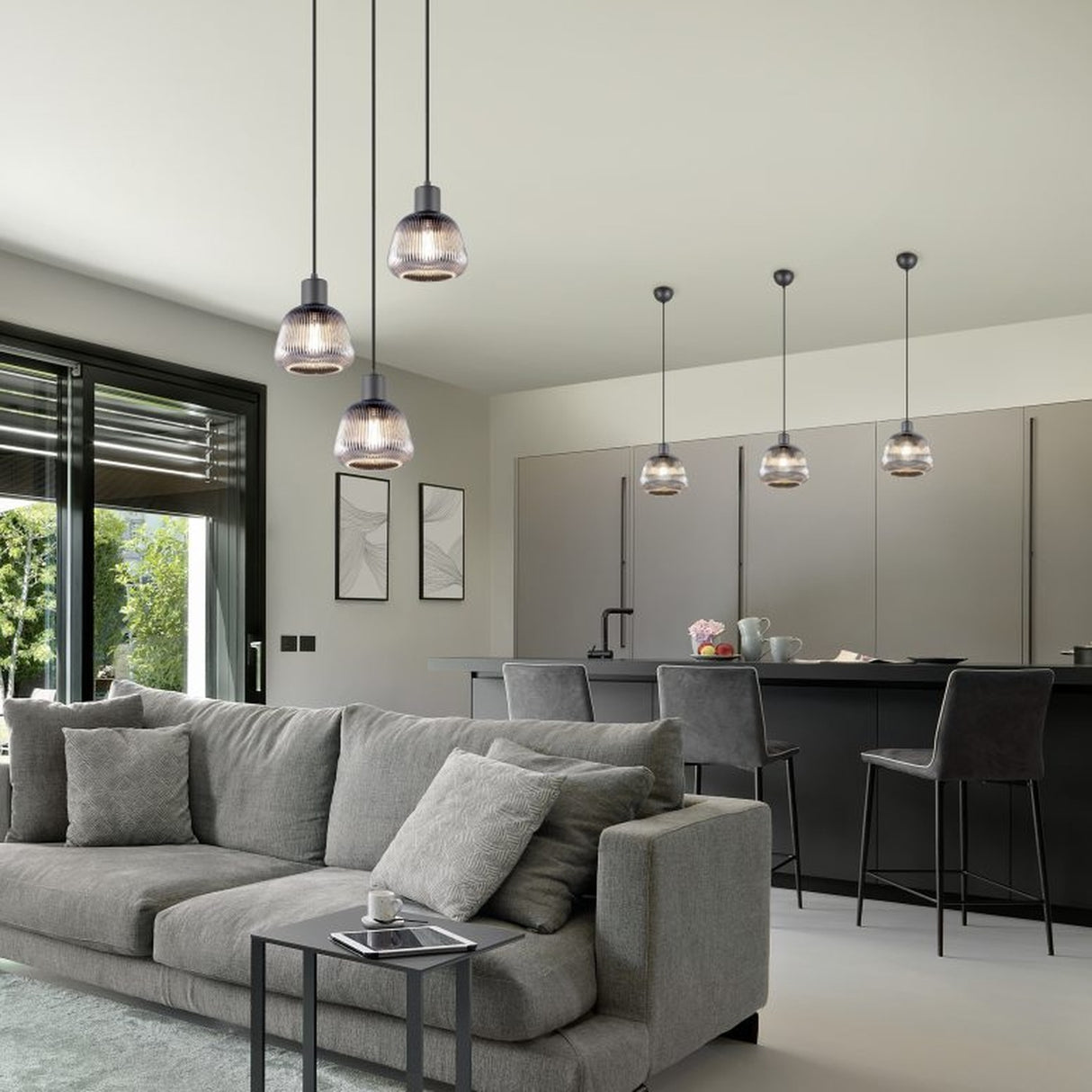 Tarifa 3 Light Glass Chandelier – Matt Black
