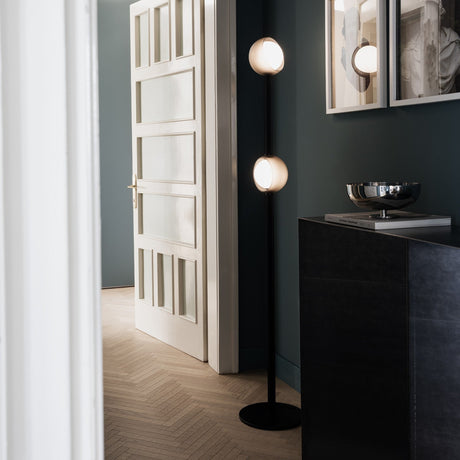 Bloom Floor Lamp - Black & Grey Glass in situ