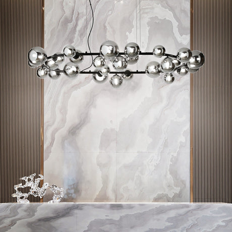 Perlage Chandelier - Matt Black with Smoky Glass in situ