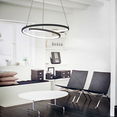 Oz Round Pendant Light 400mm 3000K - Black in situ