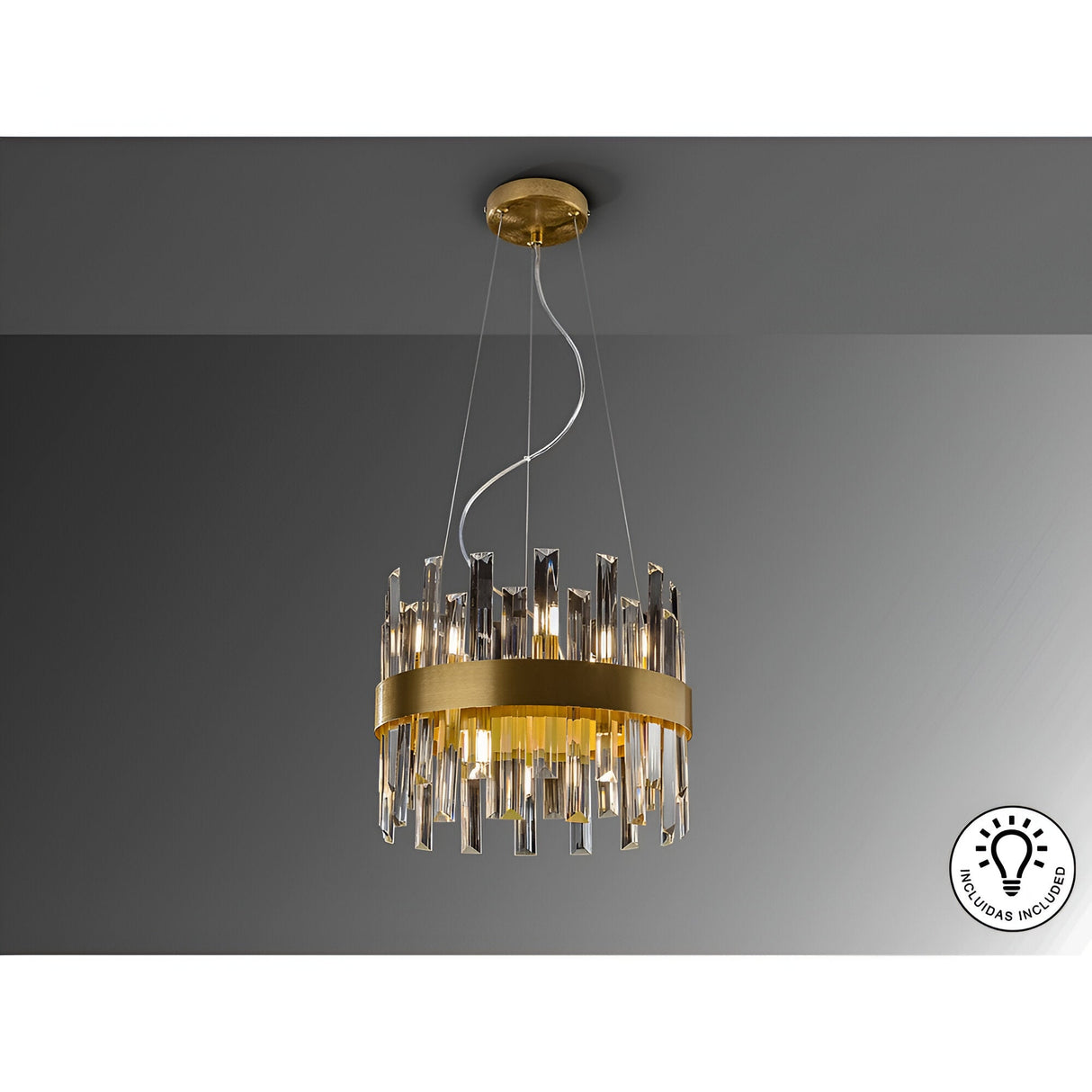 Grace 10 Light Glass Chandelier - Brushed Gold