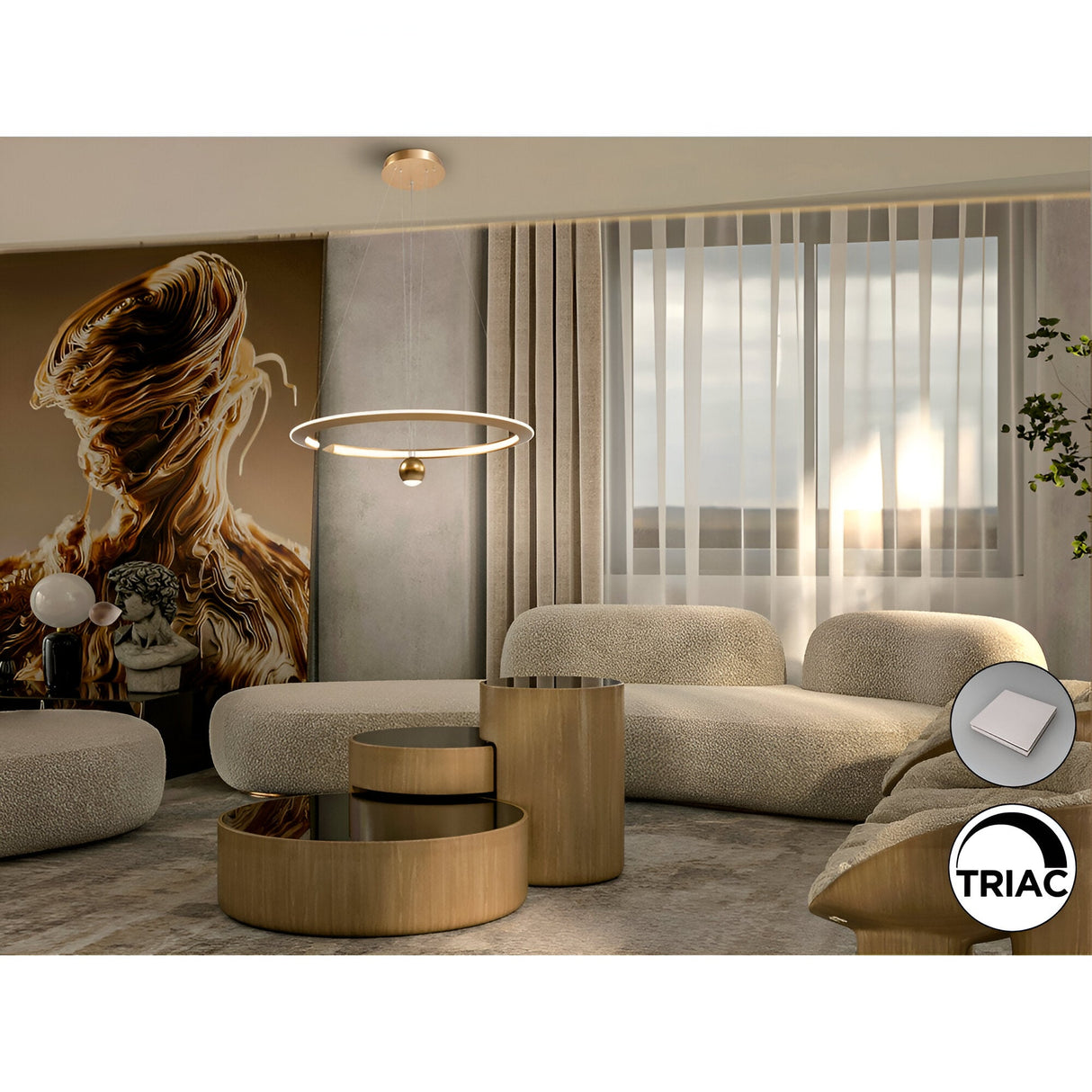 Orane Dimmable LED Circular Suspension Light 47W 3000K - Gold