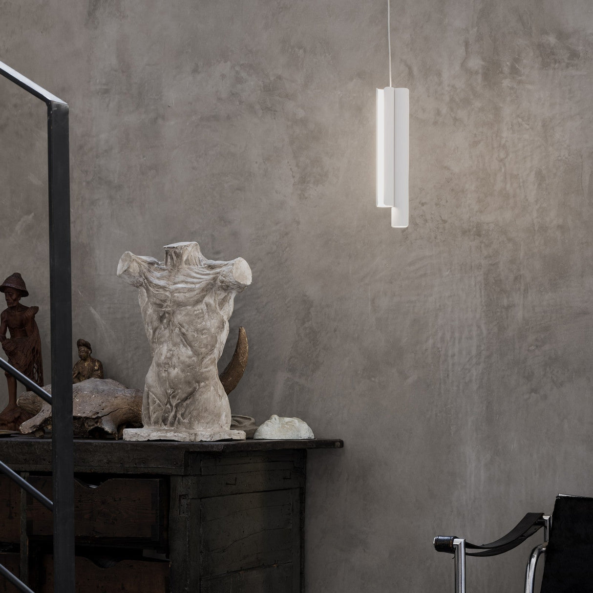 Dorica Linear Pendant Light - Grey in situ