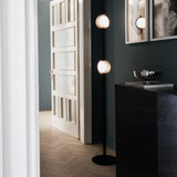 Bloom Floor Lamp - Brushed Brass & Amber Glass in situ
