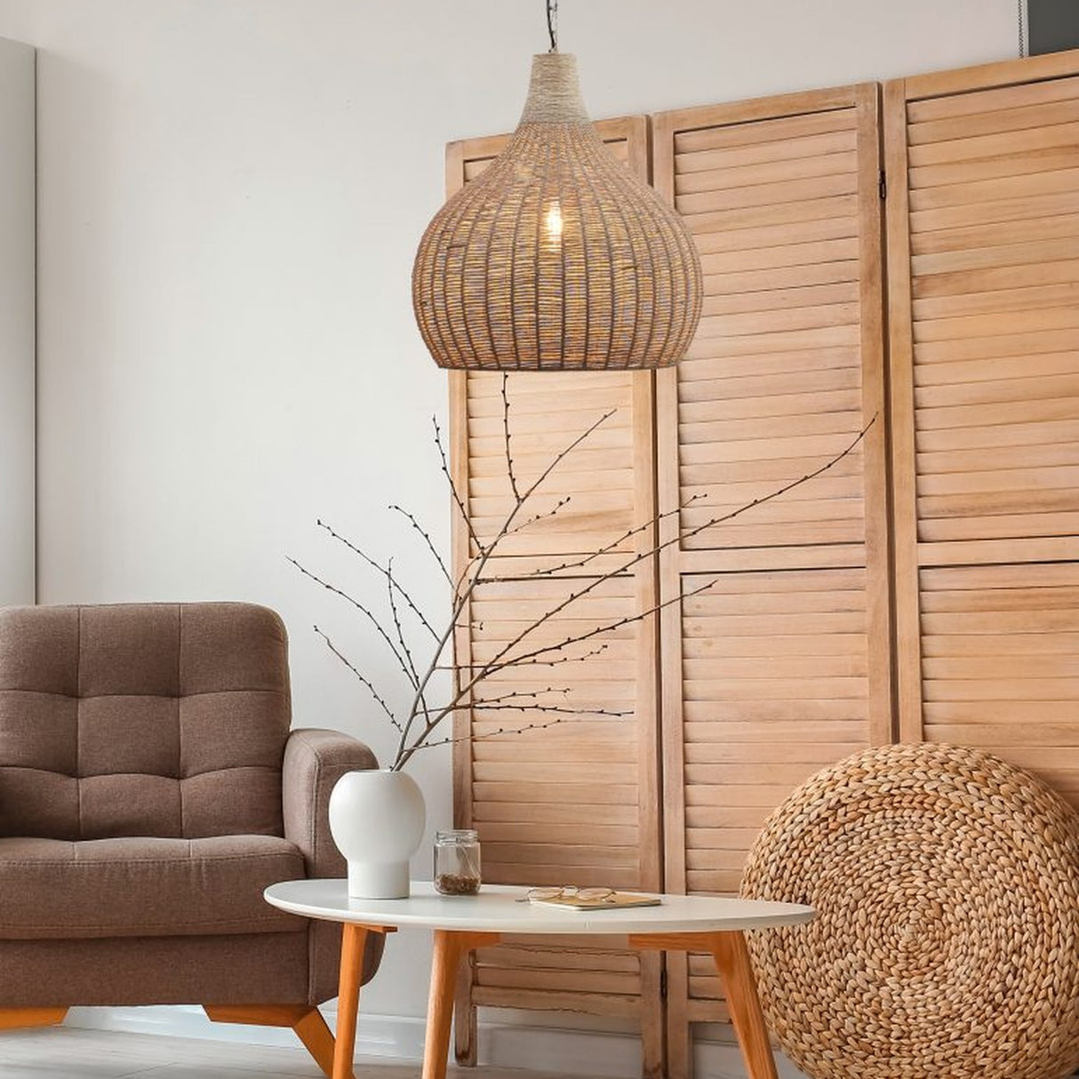 Janne Rattan Dome Pendant – Matt Black