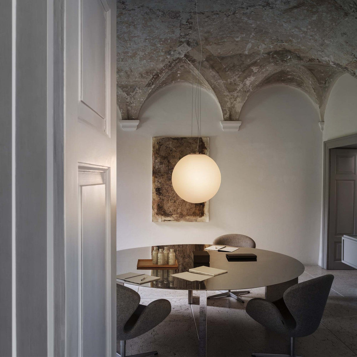 Mapa Globe Pendant Light 150mm - White & Opal Glass in situ