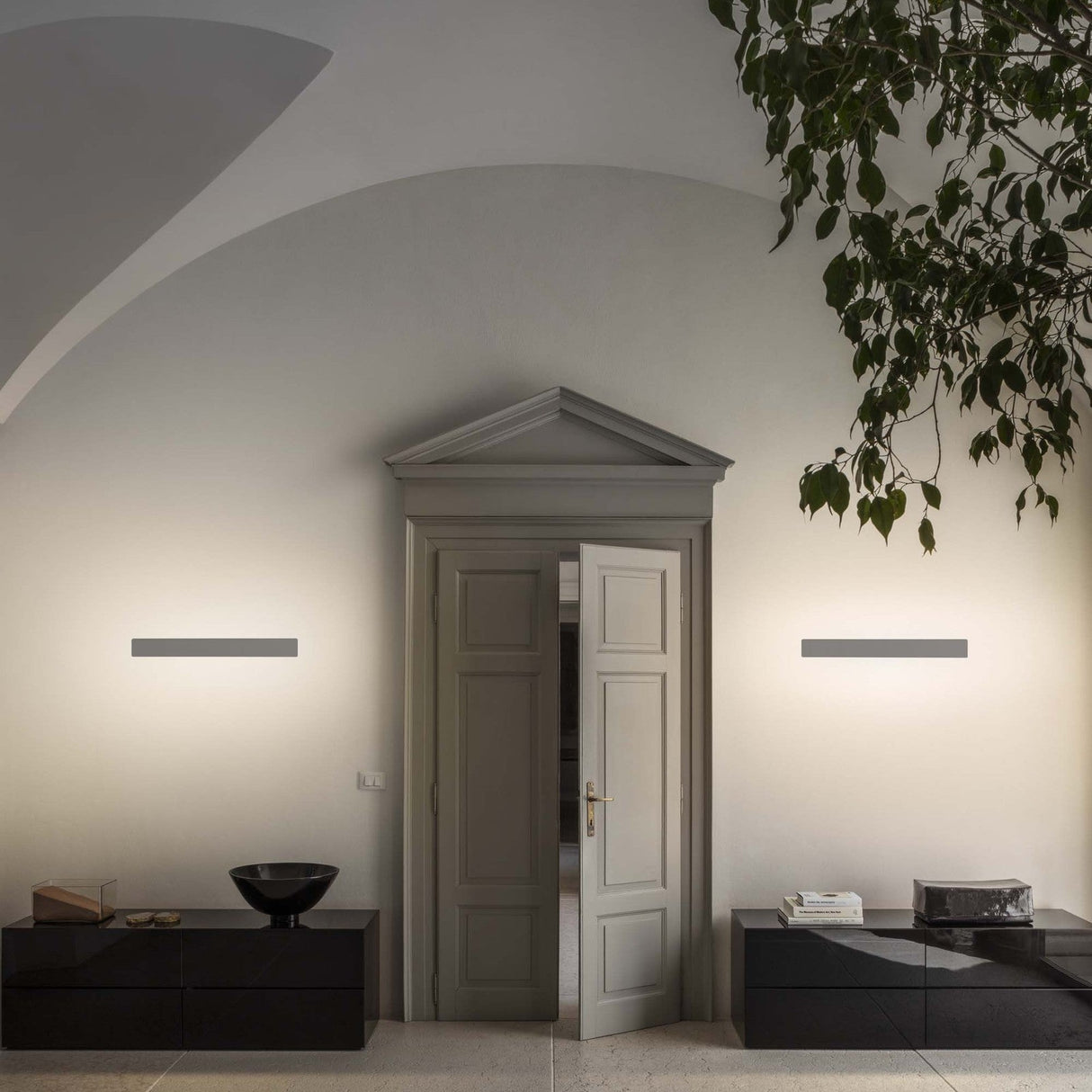 Zig Zag Round Wall Light 540mm - Satin Brass in situ