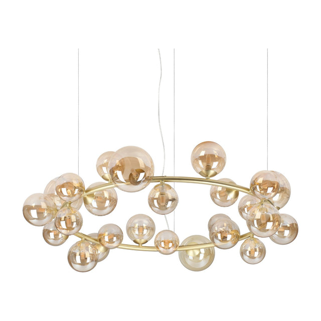 Perlage Chandelier - Matt Black with Amber Glass