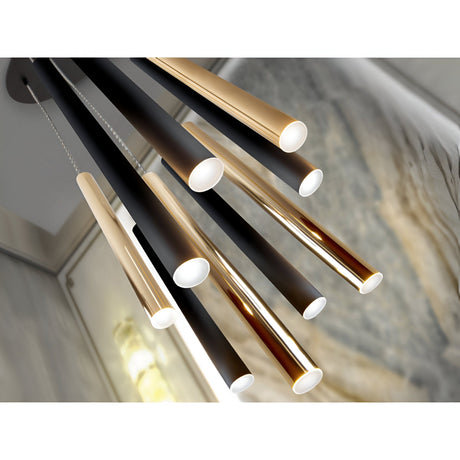 Varas 9 Light Dimmable LED Cluster Pendant - Gold/Black (With Remote Control)