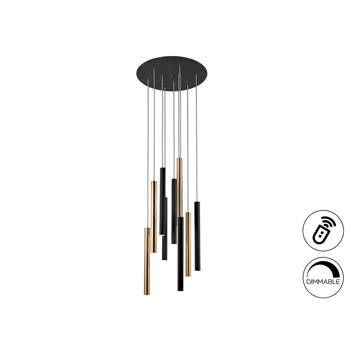 Varas 9 Light Dimmable LED Cluster Pendant - Gold/Black (With Remote Control)