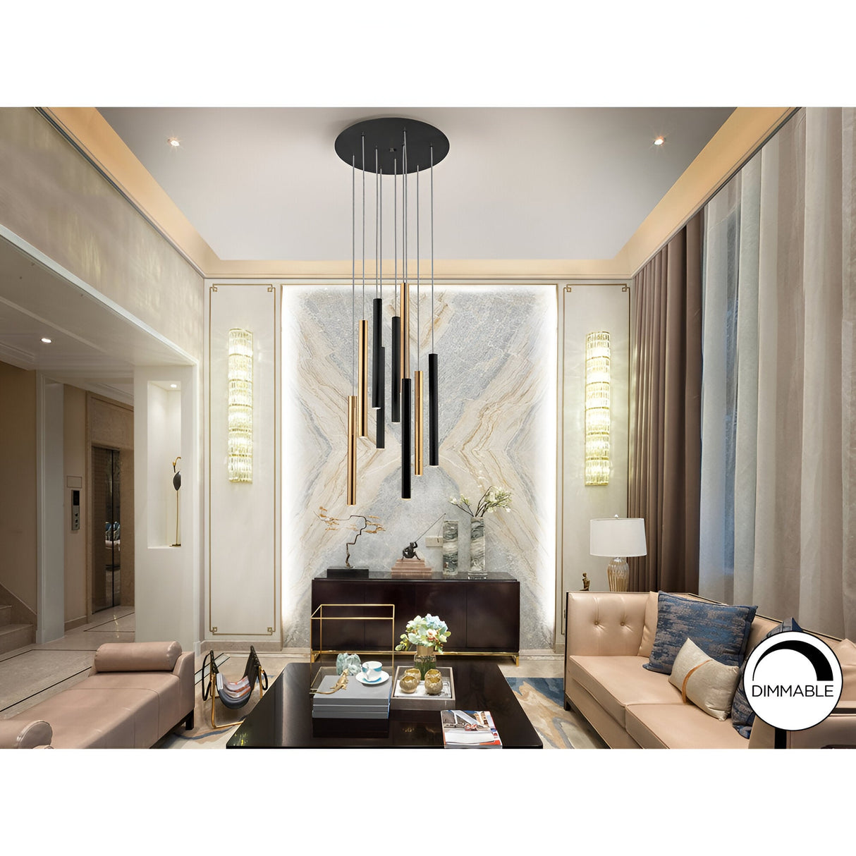 Varas 9 Light Dimmable LED Cluster Pendant 125W 3000K - Gold/Black