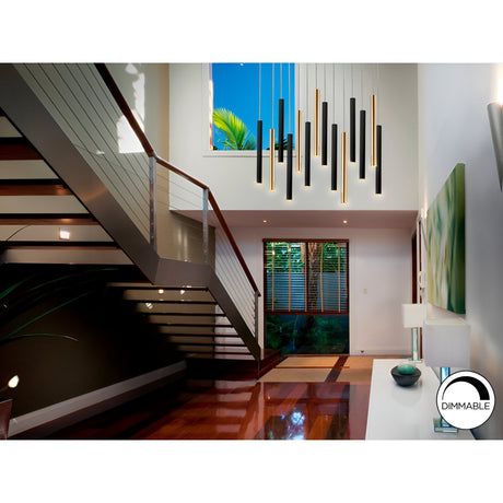 Varas 14 Light Dimmable LED Large Bar Pendant 70W 3000K - Black/Gold