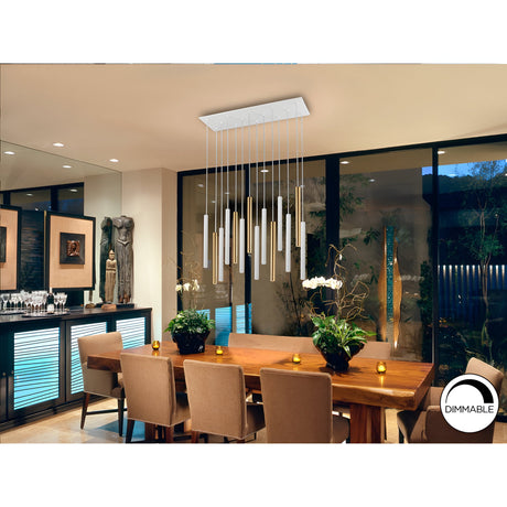 Varas 14 Light Dimmable LED Bar Pendant 70W 3000K - White/Gold