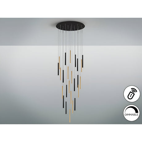 Varas 25 Light Dimmable LED Cluster Pendant - Gold/Black (With Remote Control)