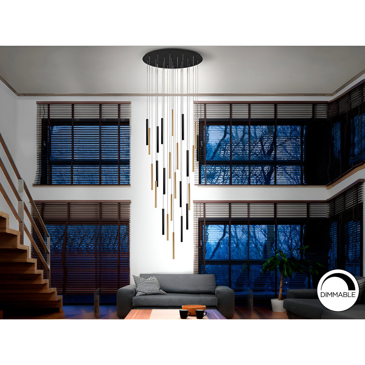 Varas 25 Light Dimmable LED Cluster Pendant 125W 3000K - Gold/Black