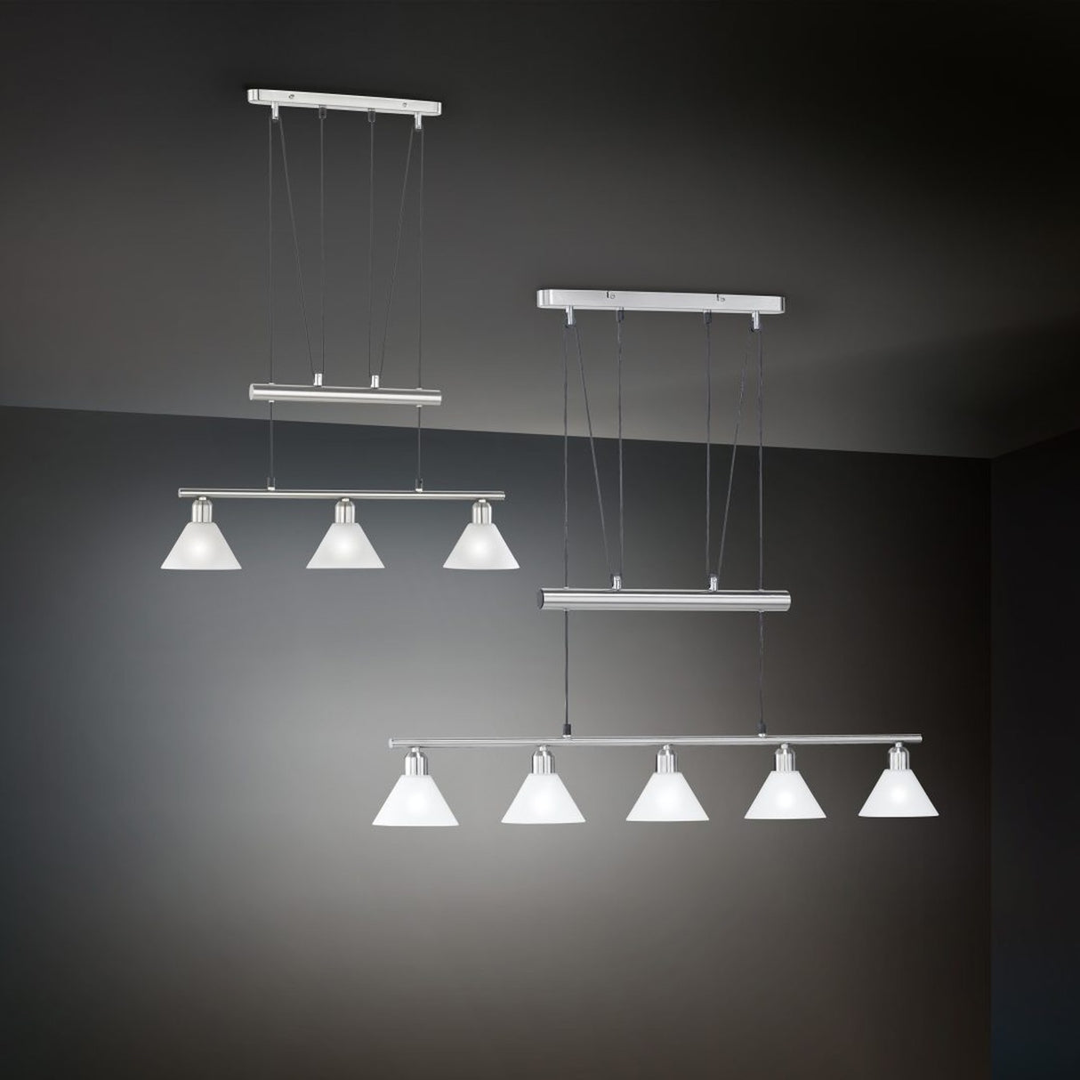 Stamina 3 Light Glass Chandelier – Satin Nickel