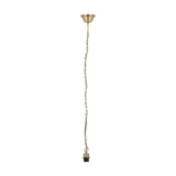 Antique brass E27 ceiling fitting, 63cm chain with round ceiling rose and E27 lamp holder, steel construction, shown against a plain white background.