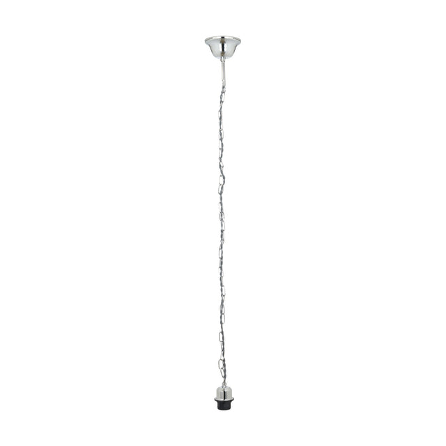 Chrome ceiling rose with E27 fitting, 63cm chain suspension and black lamp holder, shown on a plain white background.