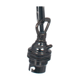 Black chrome B22 lampholder with threaded shade collar, cord grip loop, and hanging flex, shown against a plain white background.